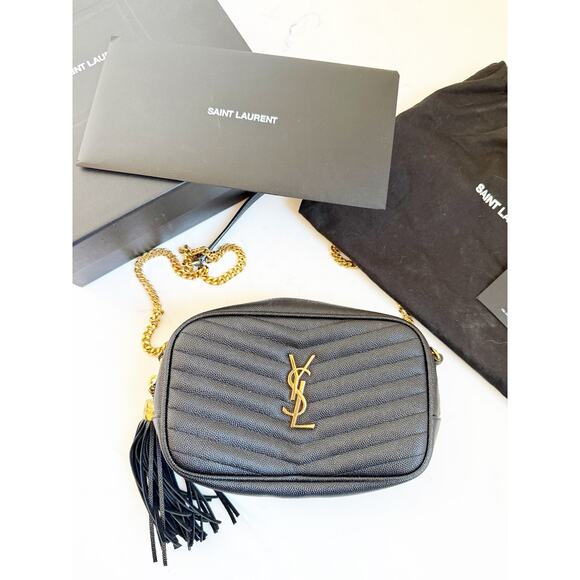 Saint Laurent Grain De Poudre Matelasse Monogram Mini Lou Camera Bag Black - Picture 2 of 12